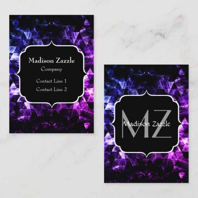 Purple Black Geometric Smoky Abstract Monogram Visitenkarte (Vorne/Hinten)