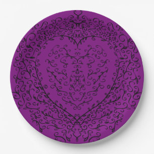 Purple & Black Gothic Wedding Heart Pappteller
