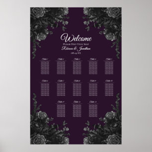 Purple Black Grey Gothic Wedding Seating Chart Poster