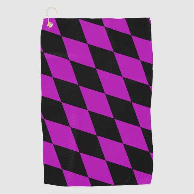 Purple Black Harlequin Diamonds Checkers Design  Golfhandtuch (Vorderseite)