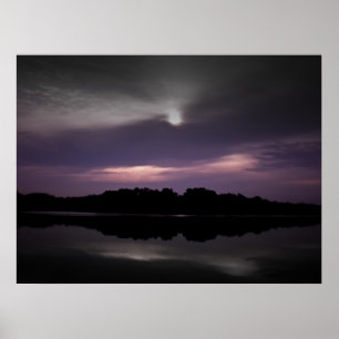 Purple black sky black water poster