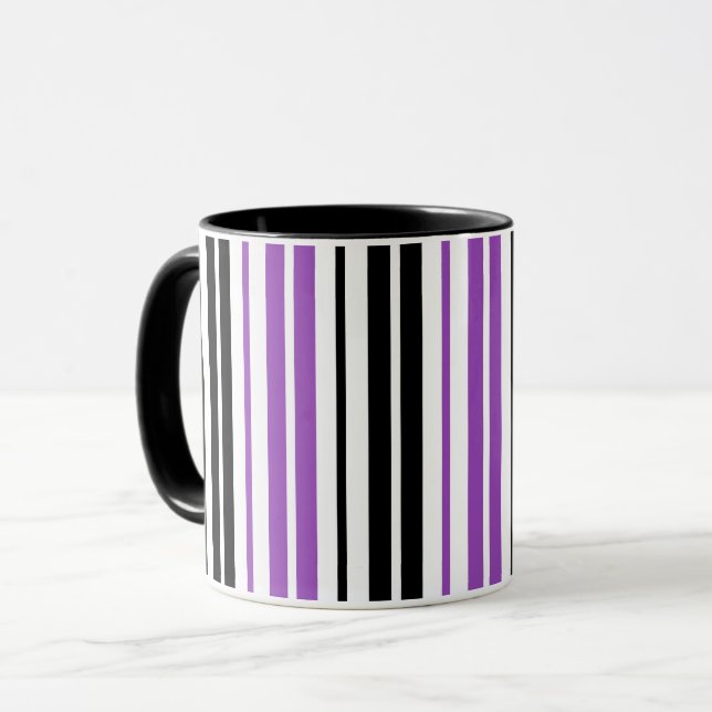 Purple Black White Stripes Pattern Design  Tasse (Vorderseite Links)