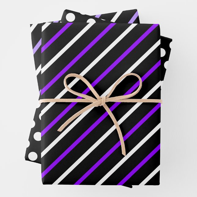 Purple, Black & White Stripes & Polka Dots Fun Geschenkpapier Set (Purple, Black & White Stripes & Polka Dots Fun Wrapping Paper Sheets)