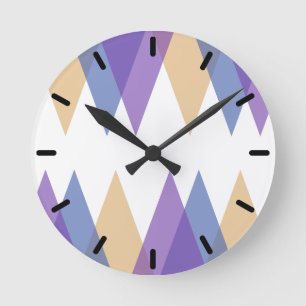 Purple, blue and yellow triangles runde wanduhr