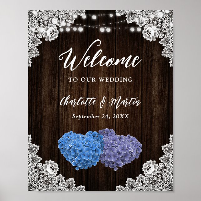 Purple Blue Floral Lace Wedding Reception Sign Poster (Vorne)