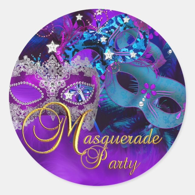 Purple & Blue Masken Masquerade Party Sticker (Vorderseite)