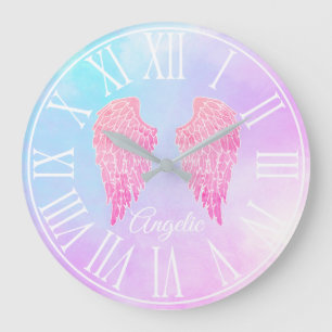 Purple & Blue Pastel Pink Angel Wings Große Wanduhr