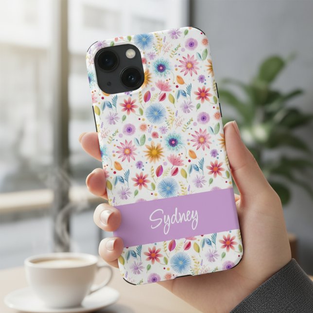 Purple Blue Pink Boho Wildflower Personalized  Case-Mate iPhone Hülle (Von Creator hochgeladen)