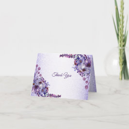 Purple Blue Pink Floral Glitter Elegant Wedding Dankeskarte