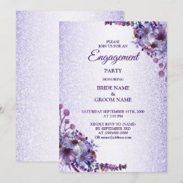 Purple Blue Pink Floral Glitter Engagement Party Einladung