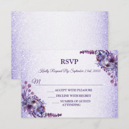 Purple Blue Pink Floral Glitter Wedding Party RSVP Karte