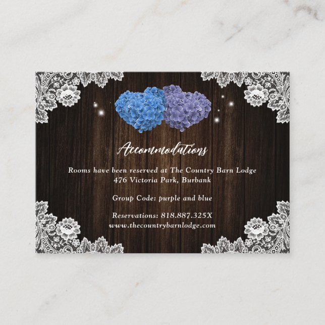 Purple Blue Wedding Hotel Accommodation Card Begleitkarte (Vorderseite)
