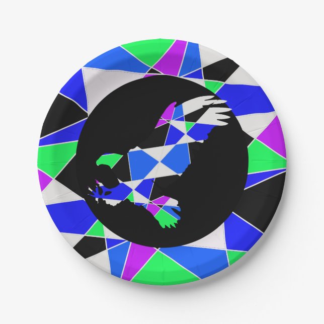 Purple blue white triangle abstract eagle  pappteller (Vorderseite)