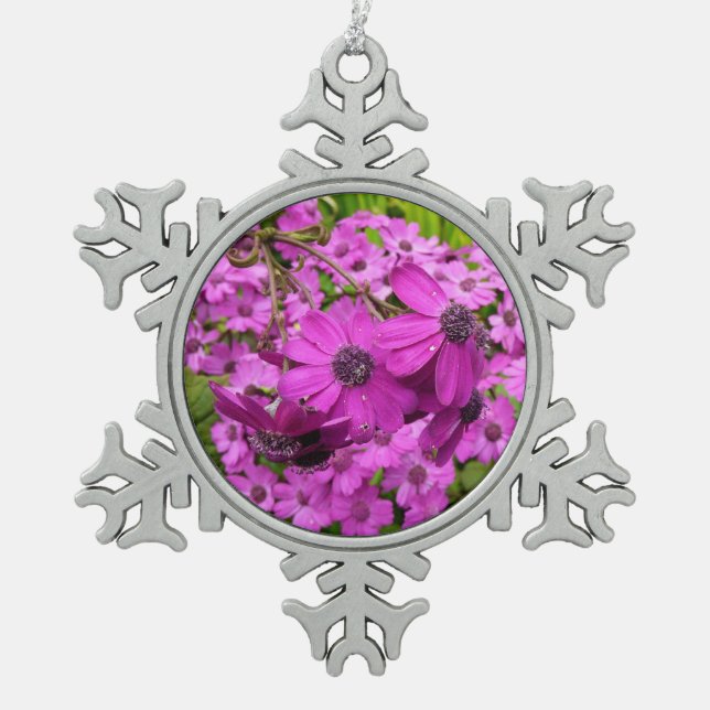 Purple Blumen aus San Francisco Schneeflocken Zinn-Ornament (Vorderseite)