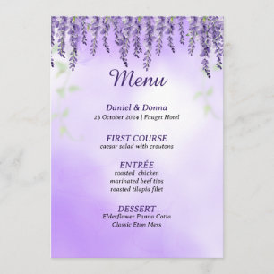 Purple Blumen Einfaches Hochzeitmenü für Wasserf Menükarte