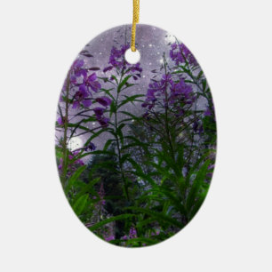 Purple Blumen Fantasy Night Keramikornament