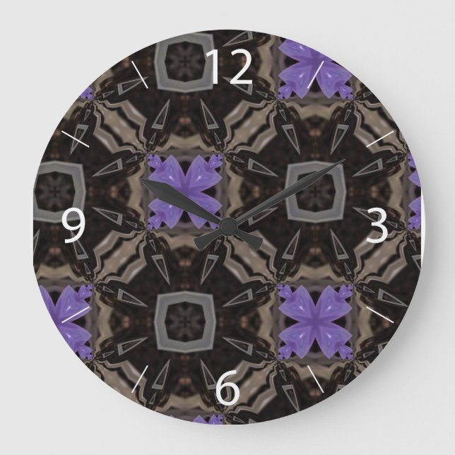 Purple Blumen Große Wanduhr (Vorderseite)