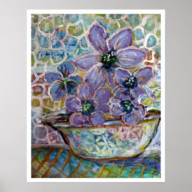 Purple Blumen in einem Bowl Impressionismus Print Poster (Vorne)