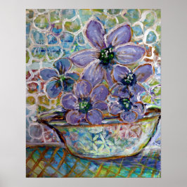 Purple Blumen in einem Bowl Impressionismus Print Poster