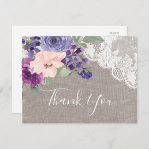 Purple Blumen und Lace Vielen Dank Postkarte