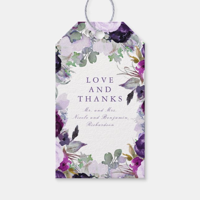 Purple Blumen Wasserfarbe Geschenkanhänger (Vorderseite)