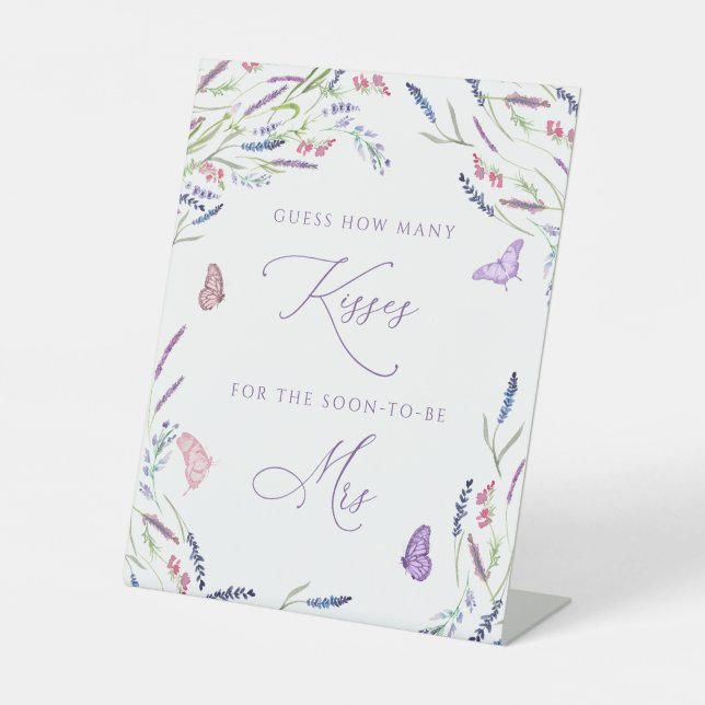 Purple Blumen Wie viele Kisses Brautparty Game Sockelschild (Vorderseite)