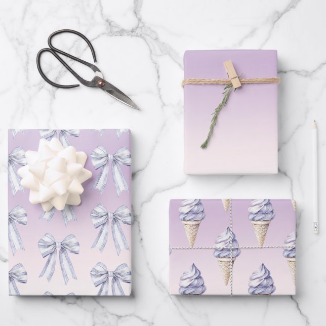 Purple Blush Bows Ice Cream Cones Birthday Geschenkpapier Set (Vorderseite)