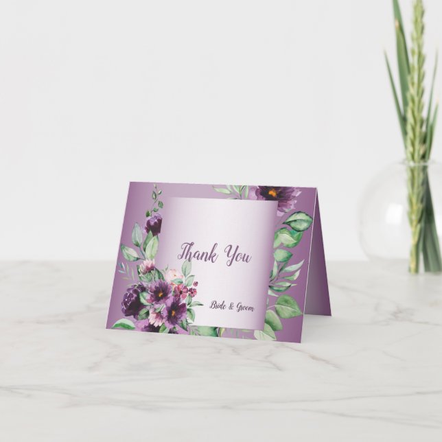 Purple Blush Floral Geometric Greenery Dankeskarte (Vorderseite)