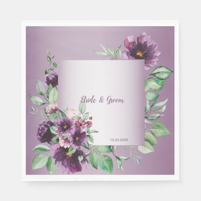 Purple Blush Floral Geometric Greenery Serviette (Vorderseite)