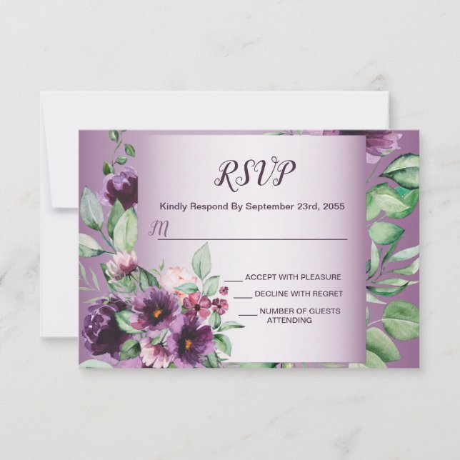Purple Blush Floral Geometric Greenery Wedding RSVP Karte (Vorderseite)