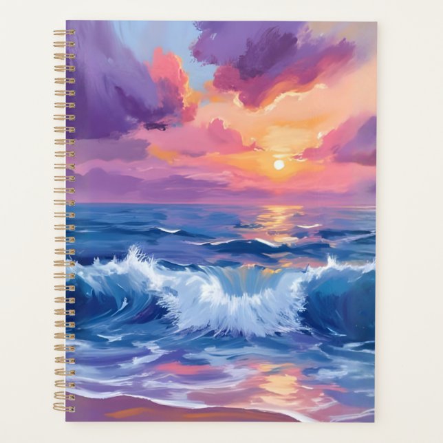 Purple Blush Sunset | Ocean Glimmer Watercolor Planer (Vorderseite)