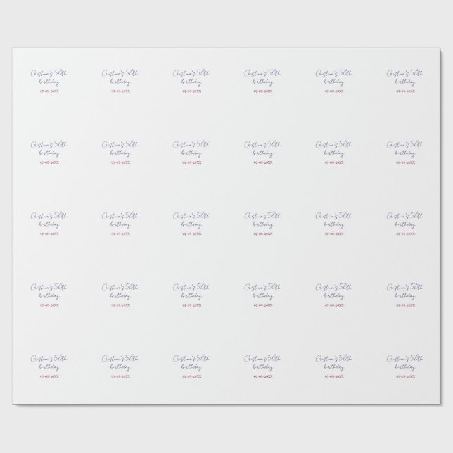 purple bold 50 birthday anniversary add name date  geschenkpapier (Flach)