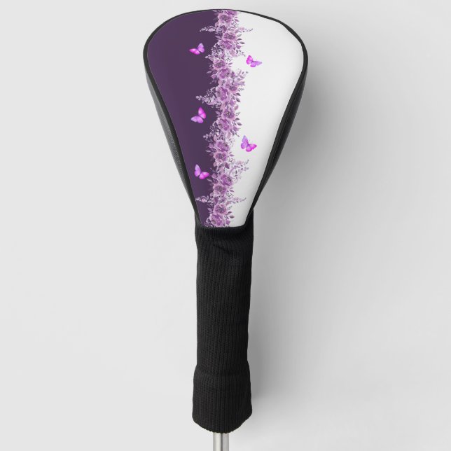 Purple Botanical Butterflies Golf Head Cover Golf Headcover (Vorderseite)