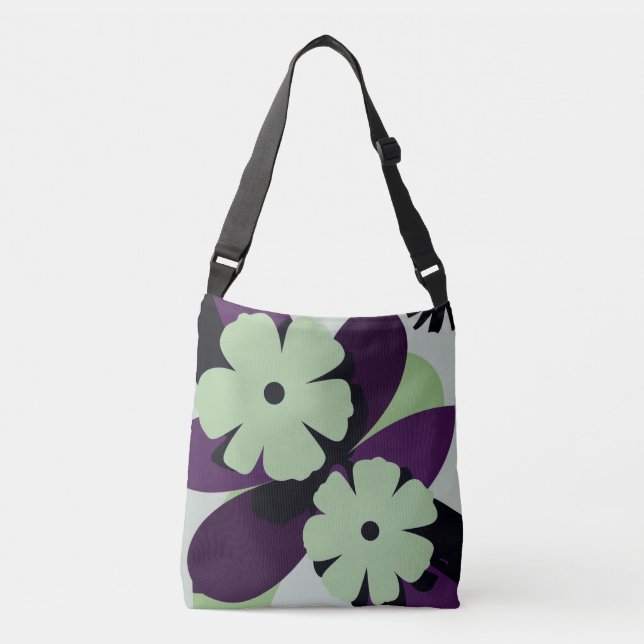 Purple Botanical Floral Tote Bag – Modern Design Tragetaschen Mit Langen Trägern (Vorderseite)