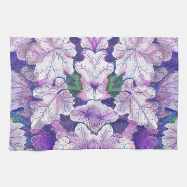 Purple Botanical Leaf Art Kitchen Towel Geschirrtuch (Horizontal)