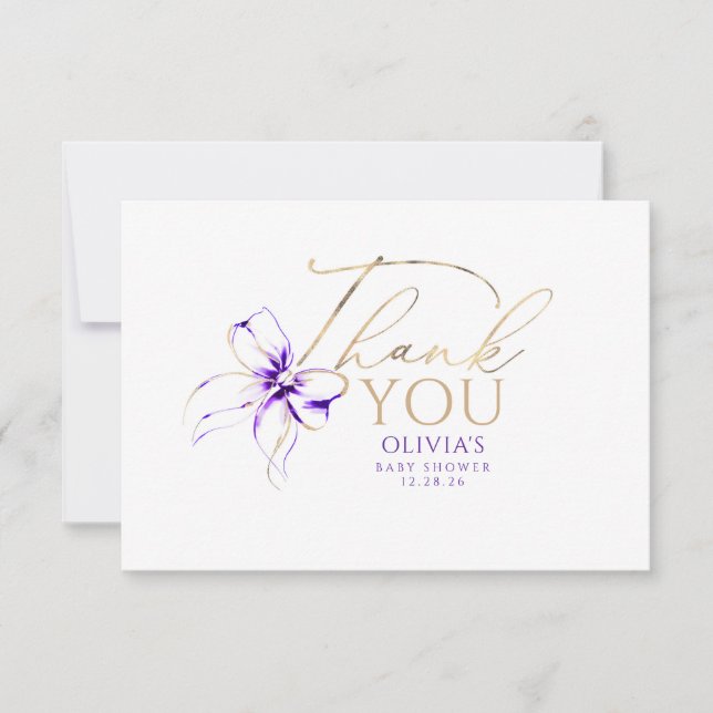 Purple Bow Elegant Calligraphy Thank You Dankeskarte (Vorderseite)