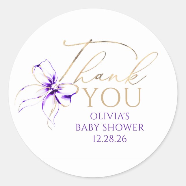 Purple Bow Elegant Script Thank You Runder Aufkleber (Vorderseite)