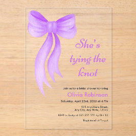 Purple Bow She's Tying the Knot Bridal Shower Acryleinladungen