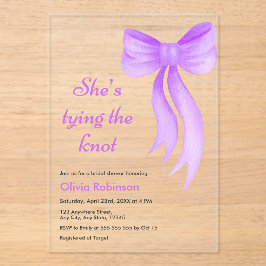 Purple Bow She's Tying the Knot Bridal Shower Acryleinladungen
