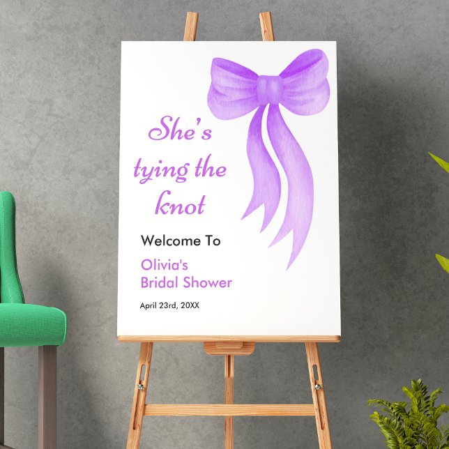 Purple Bow She's Tying the Knot Bridal Shower  Poster (Purple Bow She's Tying the Knot Bridal Shower Welcome Sign )
