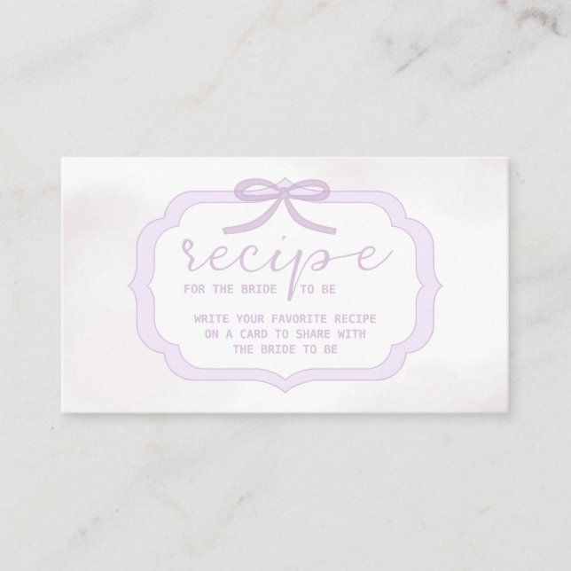 Purple Bow Watercolor Bridal Shower Recipe Begleitkarte (Vorderseite)