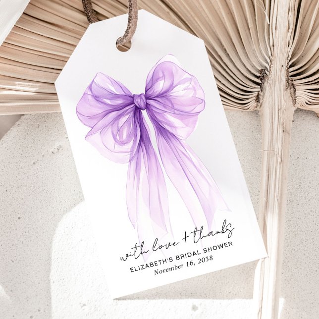 Purple Bow Watercolor Bridal Shower Thank You Geschenkanhänger (Purple Bow Watercolor Bridal Shower Thank You Gift Tags)