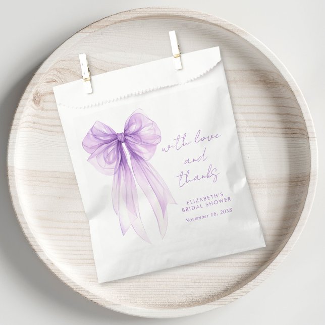 Purple Bow Watercolor Bridal Shower Thank You Geschenktütchen (Purple Bow Watercolor Bridal Shower Thank You Favor Bag)