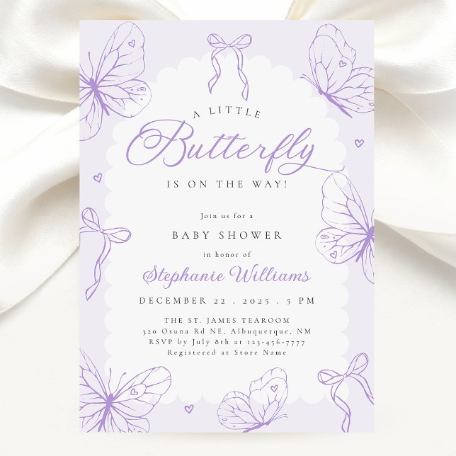 Purple Butterflies & Bows Baby Shower Einladung (Von Creator hochgeladen)