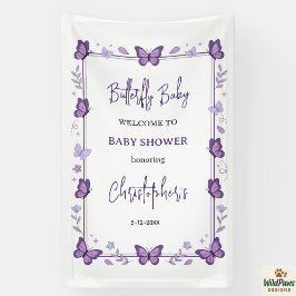 Purple Butterfly Baby Girl Baby Shower  Banner