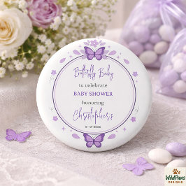 Purple Butterfly Baby Girl Baby Shower  Button