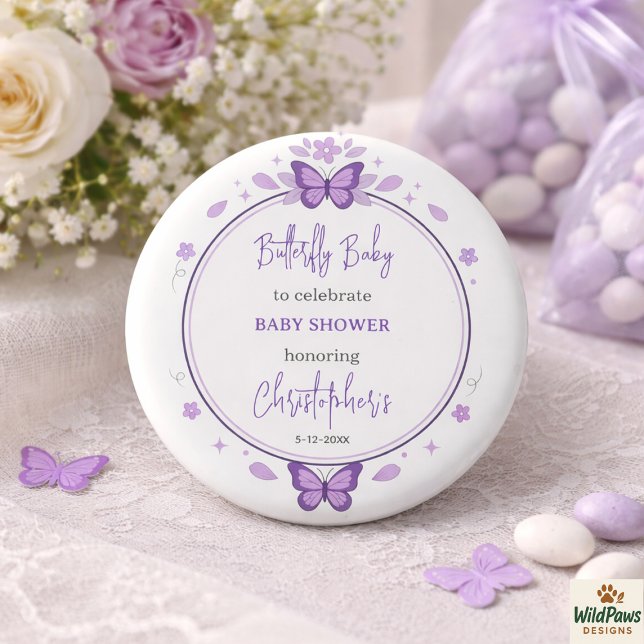 Purple Butterfly Baby Girl Baby Shower  Button (Purple Butterfly Baby Girl Baby Shower Button
)
