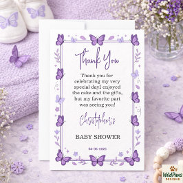 Purple Butterfly Baby Girl Baby Shower Dankeskarte