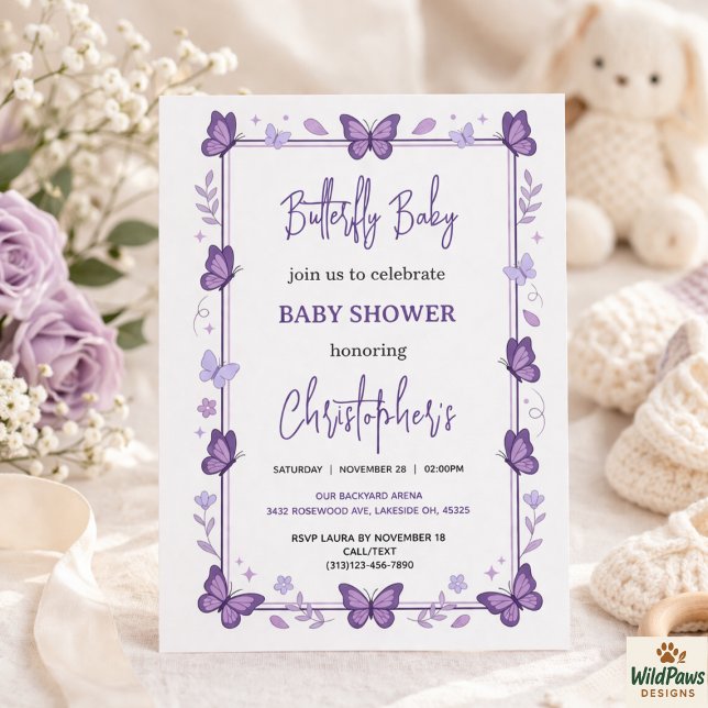 Purple Butterfly Baby Girl Baby Shower  Einladung (Purple Butterfly Baby Girl Baby Shower Invitation
)