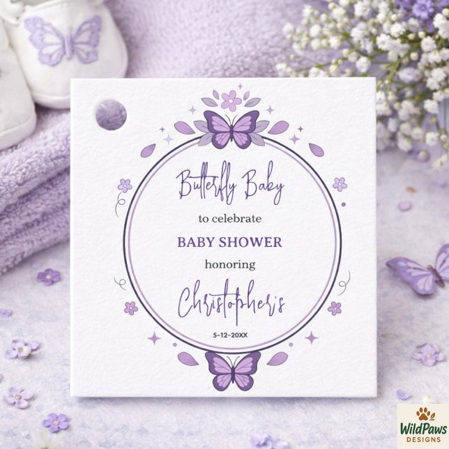 Purple Butterfly Baby Girl Baby Shower  Geschenkanhänger (Purple Butterfly Baby Girl Baby Shower Favor tags)